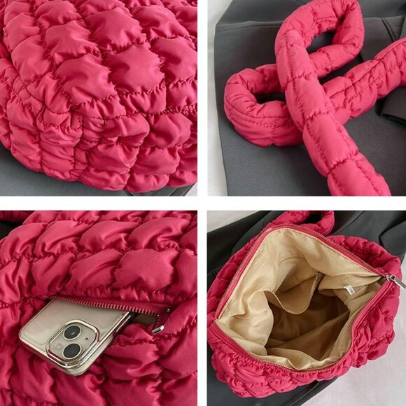 Women Quilted Tote Bag Large Capacity Crossbody Lightweight Puffer Shoulder - Picture 7 of 7